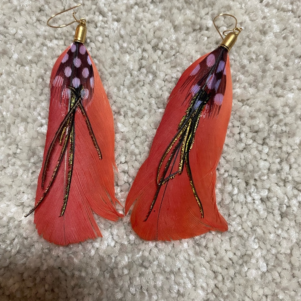 Orange Feather Earrings